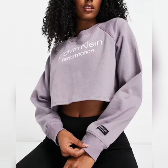 CALVIN KLEIN PERFORMANCE CROPPED SWEATSHIRT SMALL PULLOVER LONG SLEEVES PURPLE - Picture 1 of 14